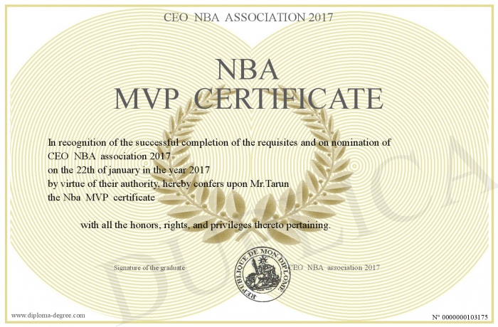 nba mvp certificate