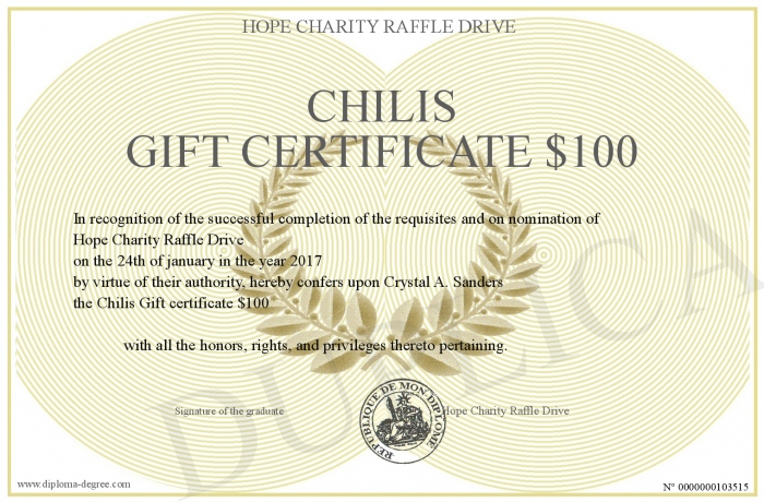 chilis gift certificate 100 charity gift certificates