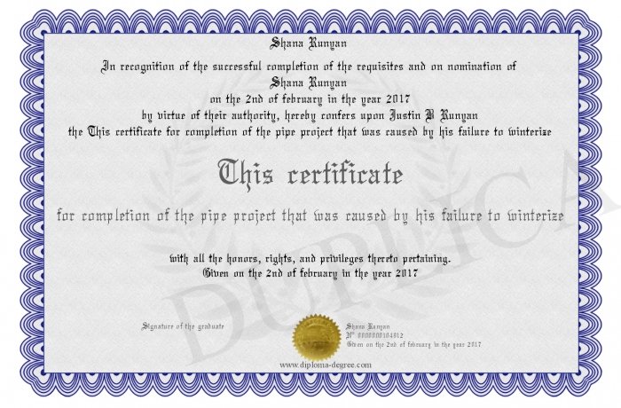 this certificate for completion of the pipe project that was certificate for completion of project