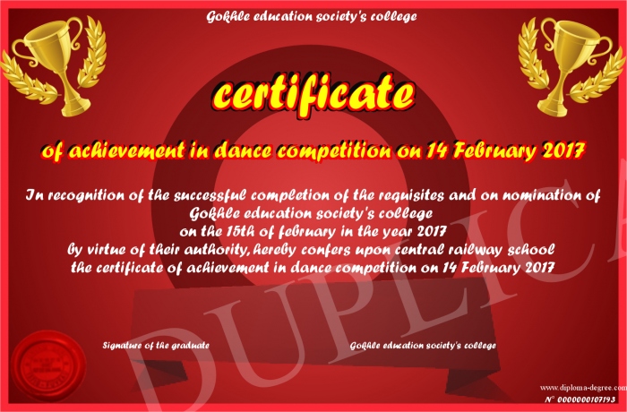 certificate for dance competition