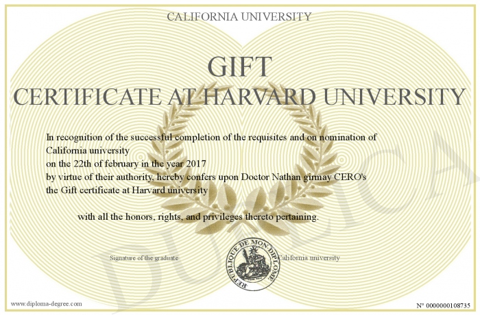 Gift Certificate At Harvard University