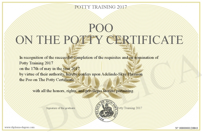 poo on the potty certificate potty training certificate