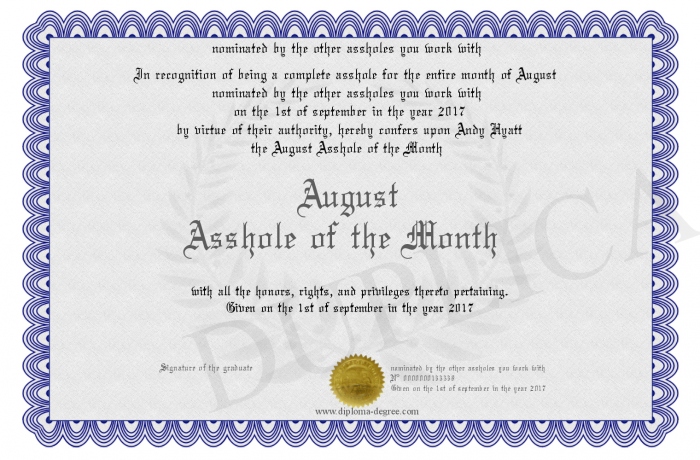 asshole of the month Asshole of the month