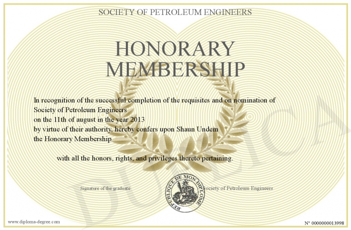 honorary membership certificate