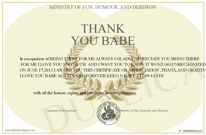 thank you babe thank you certificates