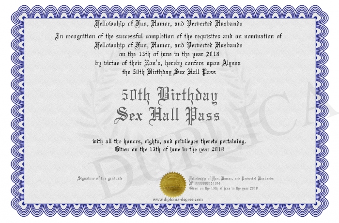 50th birthday sex hall pass 50th birthday certificate