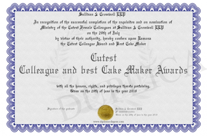 cutest colleague and best cake maker awards certification maker