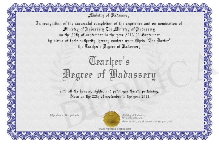 teacher s degree of badassery certificate of badassery