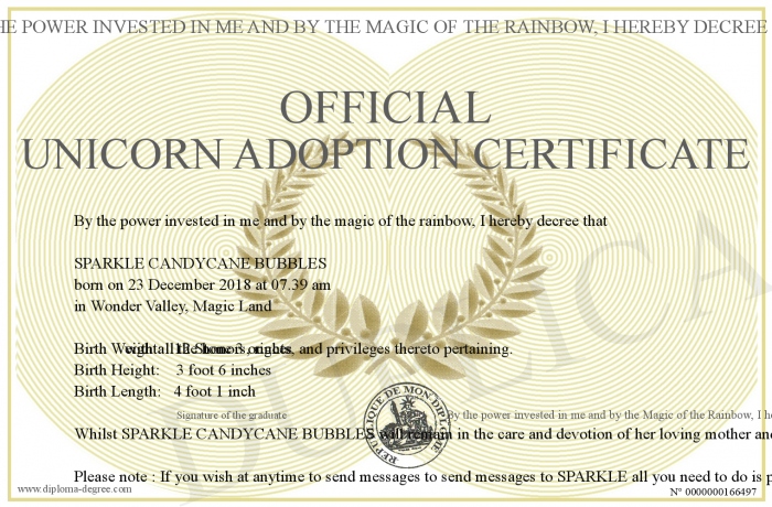 Official Unicorn Adoption Certificate