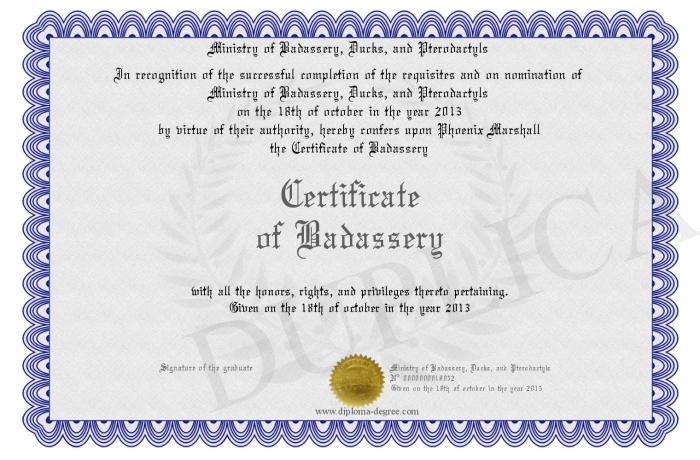 certificate of badassery certificate of badassery