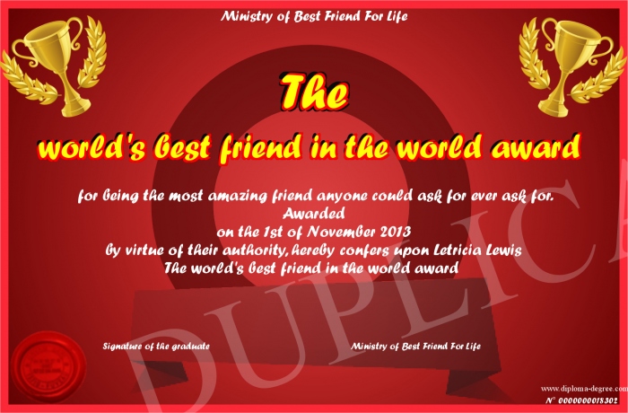 the world s best friend in the world award