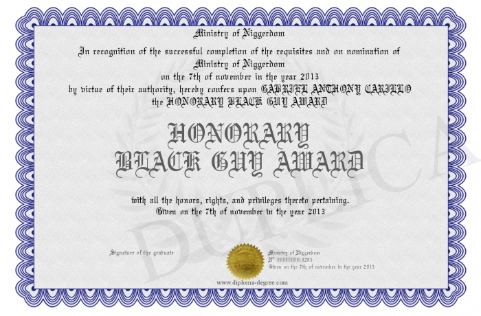 honorary black guy award certificate of badassery