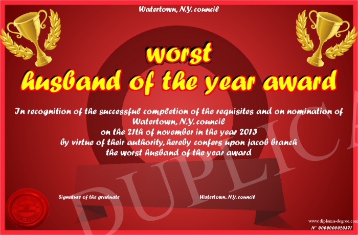 worst husband of the year award husband of the year award certificate