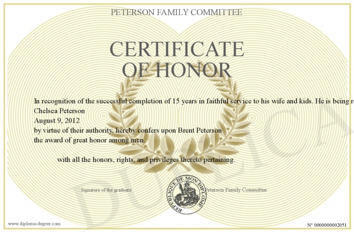 certificate of honor certificate of honor