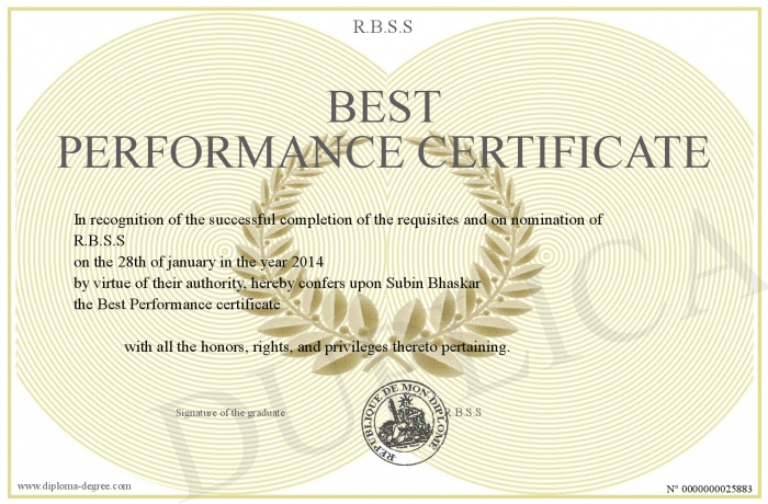 best performance certificate