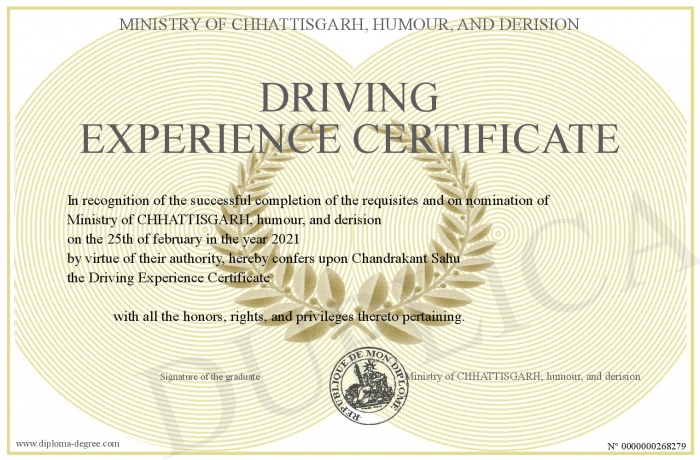 Work experience certificate driver