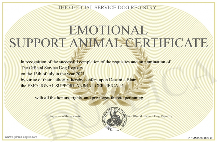EMOTIONAL SUPPORT ANIMAL CERTIFICATE EMOTIONAL SUPPORT ANIMAL CERTIFICATE