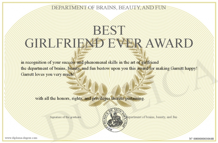 best girlfriend award certificate