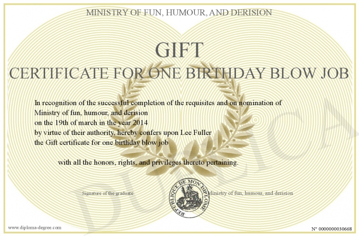 job gift certificate Blow job gift certificate Blow