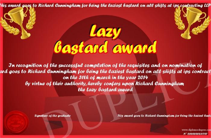 lazy bastard award sport award certificates