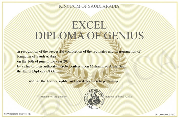 excel diploma of genius