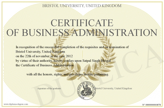 Certificate Of Business Administration