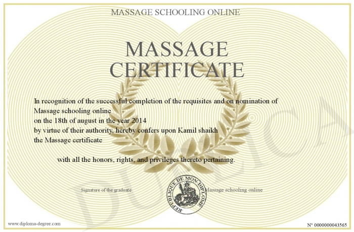 massage certificate schooling certificate