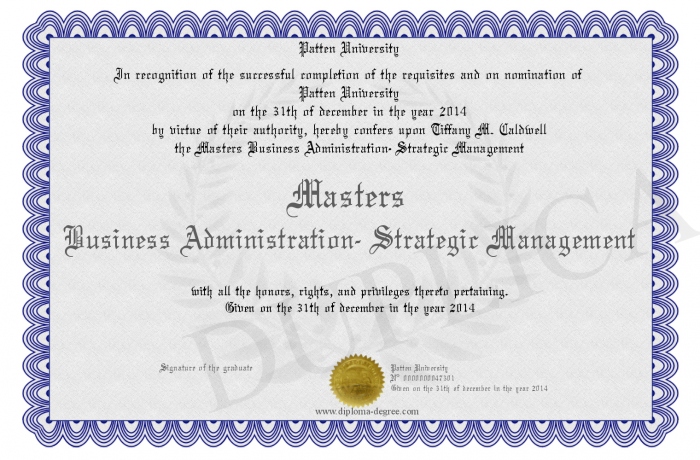 Masters Business Administration Strategic Management