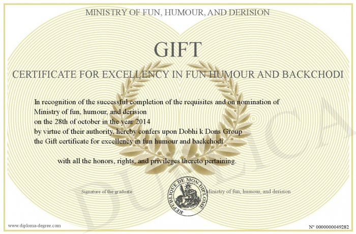 gift certificate for excellency in fun humour and backchodi