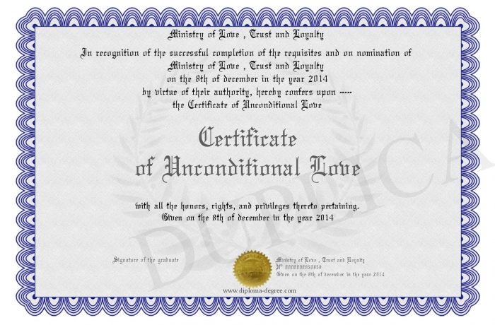 certificate of unconditional love certificate of love