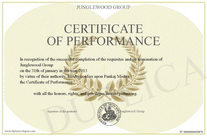 certificate of performance certificate of performance