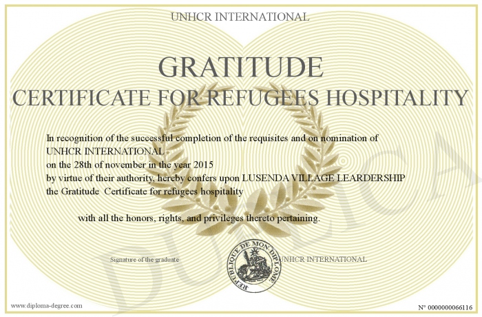 gratitude certificate for refugees hospitality gratitude certificate
