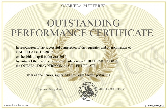 certificate of outstanding performance