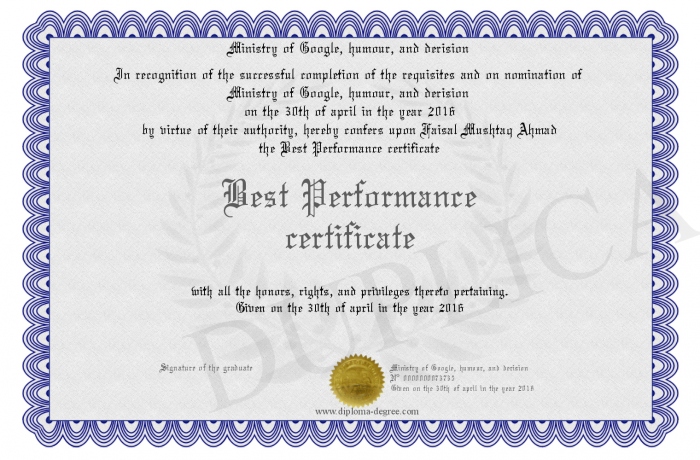best performance certificate certificate of performance