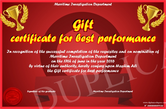best performance certificate