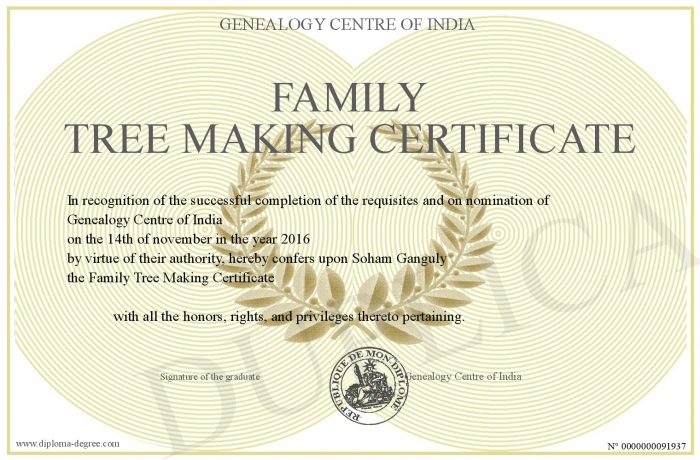 family tree making certificate