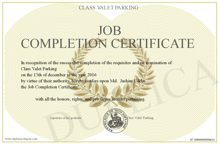 job completion certificate certificate of job completion