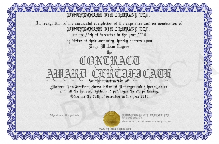 contract award certificate contract award certificate