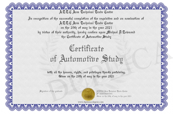 Certificate of Automotive Study