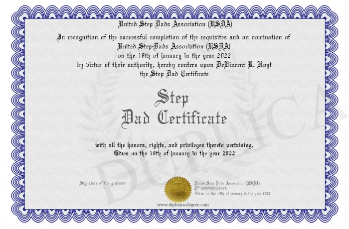 Step Dad Certificate Step Dad Certificate