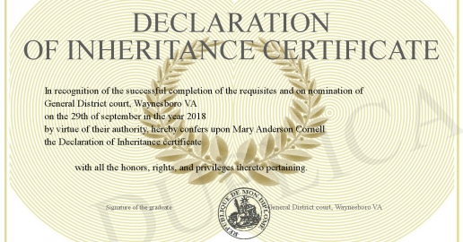 Declaration of Inheritance certificate